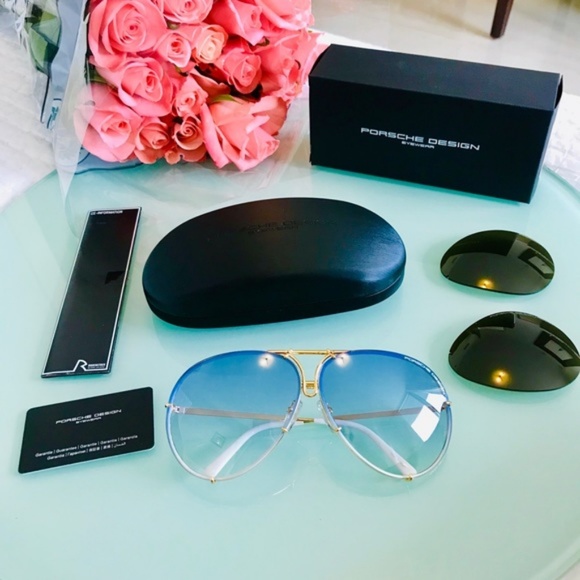 NWT Porsche Design 69 P8478 W Blue Gold Sunglasses - Picture 6 of 7